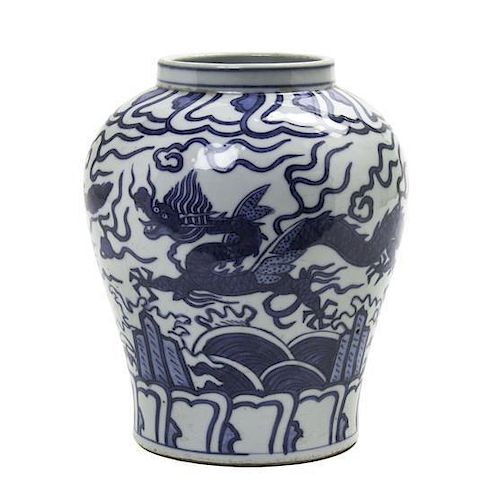 A Chinese Blue and White Porcelain Jar Height 6 7/8 inches.