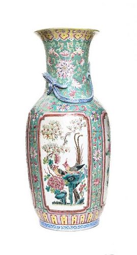 A Famille Rose Porcelain Vase Height 17 3/8 inches.