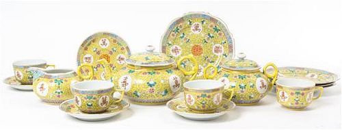 A Famille Jaune Porcelain Tea Service Width of widest 8 5/8 inches.