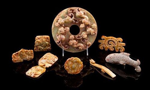 * A Group of Nine Archaistic Jade Articles Diameter of first 7 inches.