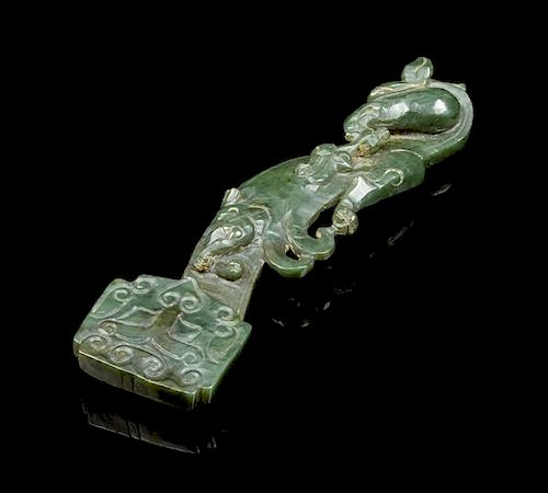 * A Spinach Jade Ruyi Scepter Length 6 1/4 inches.