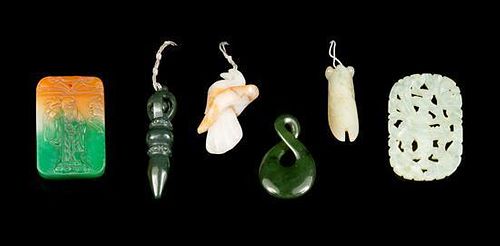 * A Group of Six Jade Carvings Length of longest 2 1/8 inches.