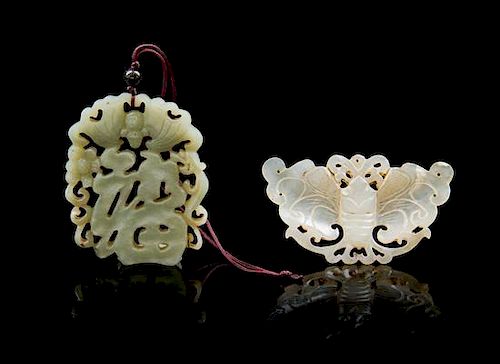 * Two Pierce Carved Jade Pendants Height of taller 2 1/2 inches.