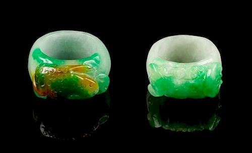 Two Jadeite Archer's Rings Diameter of interior of each 7/8 inch.