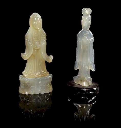 * Two Agate Figures of Female Immortals Height of taller 4 1/2 inches.