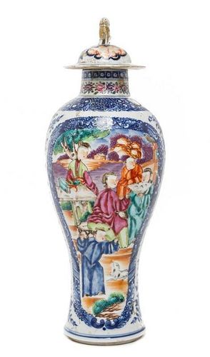 A Chinese Export Baluster Vase and Lid Height 12 1/2 inches.
