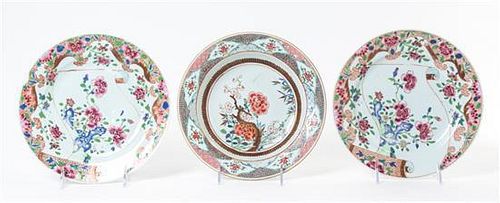 Two Chinese Export Famille Rose Porcelain Plates Diameter of larger 9 1/4 inches.
