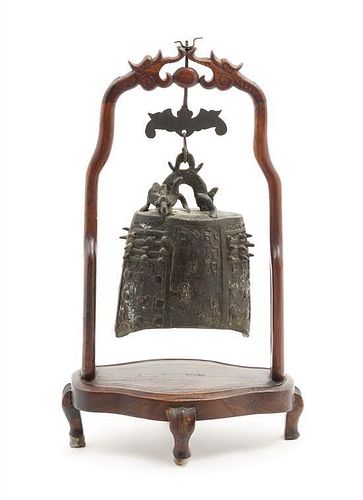 An Archaistic Bronze Bell Height of stand 15 3/4 inches.