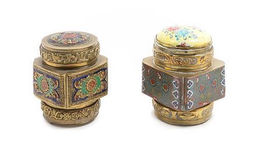 Two Chinese Brass Boxes and Covers Height of taller 3 5/8 inches.