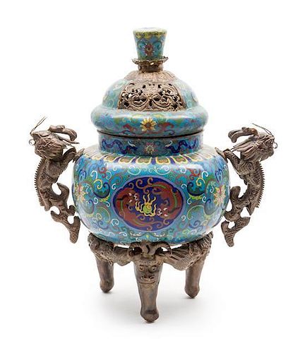 A Cloisonne Enamel Censer Height 19 inches.