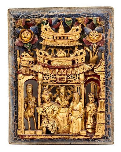 * A Carved Gilt Wood Fragment Height 12 1/2 x width 9 3/4 inches.