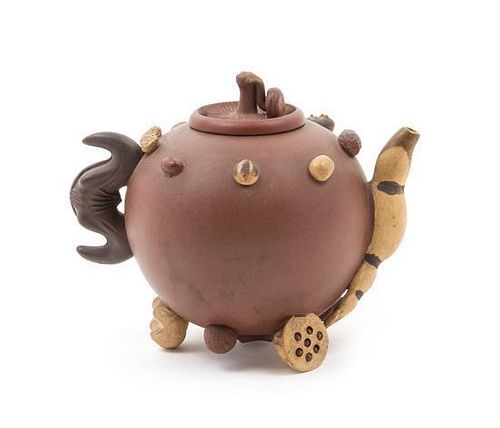 A Yixing Pottery Teapot Height 5 1/4 inches