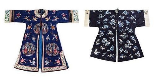Two Embroidered Silk Lady's Informal Robes Length of longer from collar to hem 45 1/2 inches.