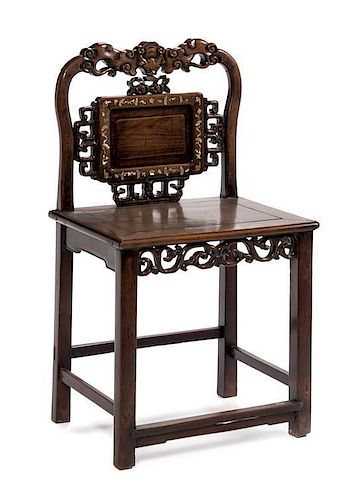 * A Mother-of-Pearl Inlaid Hardwood Chair Height 35 1/2 inches.
