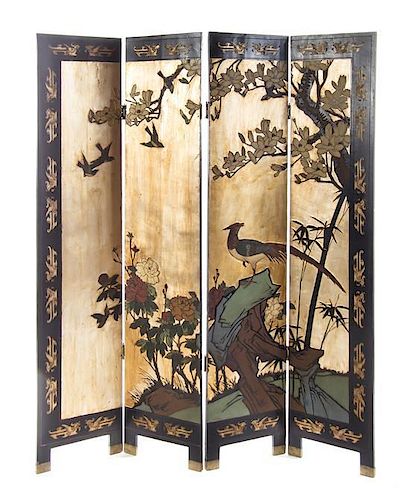 * A Lacquered Four-Panel Floor Screen Height 72 x width 16 (each panel)