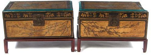 A Pair of Lacquered Chests Height with stand 16 x width 24 1/4 x depth 16 inches.