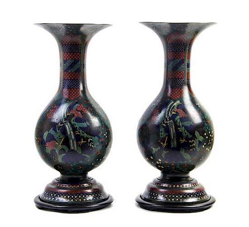 * A Pair of Japanese Cloisonne Enamel Vessels Height 24 1/2 inches.