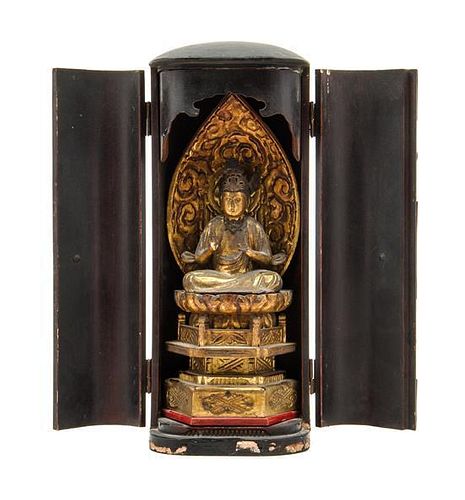 * A Japanese Giltwood Buddha Height overall 12 1/2 inches.