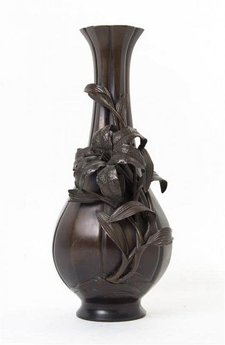 A Japanese Bronze Vase Height 17 1/2 inches.