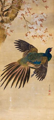 A Japanese Scroll Painting, Attributed to Komai Genki (1747-1797) Height 49 x width 29 1/4 inches.