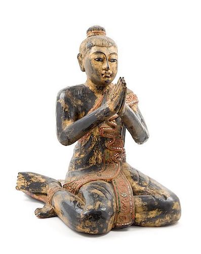 * A Burmese Lacquered Figure of a Seated Monk Height 20 inches.