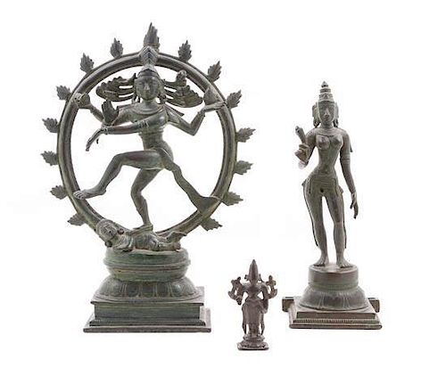 * Three Indian Bronze Deities Height 13 x width 9 1/2 inches.