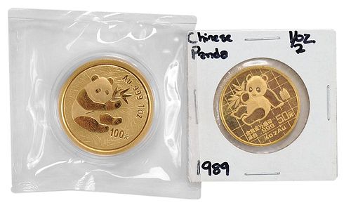 Two China Gold Panda Coins
