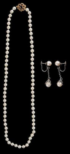 Knotted Single Strand Pearl Necklace,