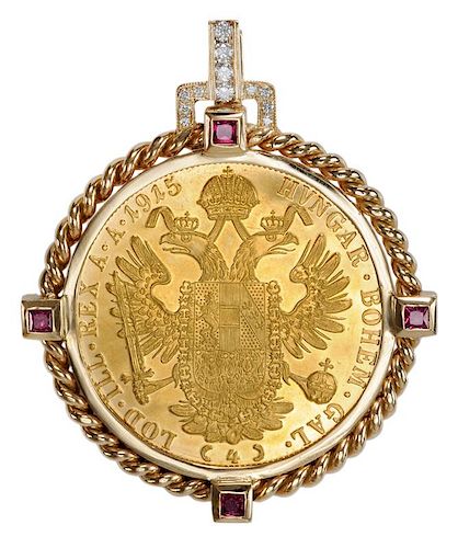 Gold Coin and Gemstone Pendant