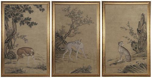 Three Ink and Color on Silk Paintings