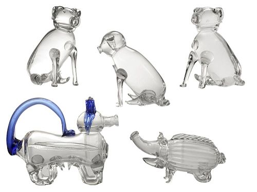 Five Blown Glass Animal Decanters