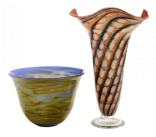 Two Mark Woodham Art Glass Vases