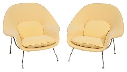 Pair Eero Saarinen Upholstered Womb