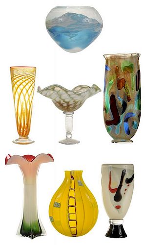 Seven Art Glass Vases, Various Makers