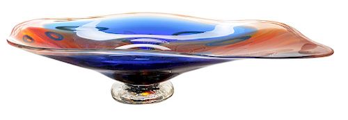 Sculptural Art Glass Footed Bowl