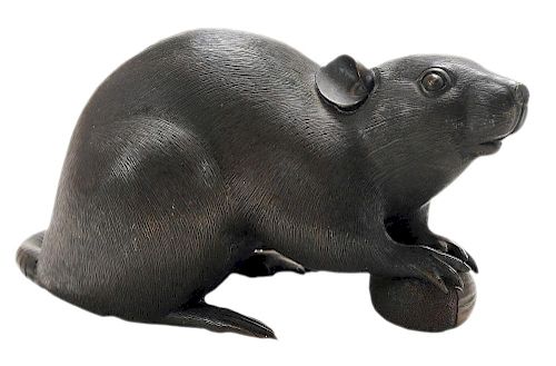 Meiji Bronze Model of a Rat with a