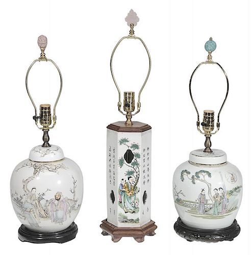 Two Painted Covered Ginger Jar Lamps