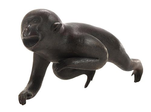 Bronze Figure of a Crouching Monkey