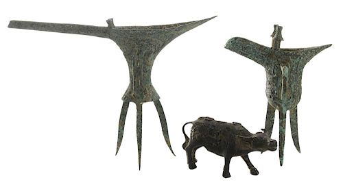 Two Archaic Style Bronze Tri-Footed