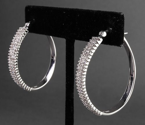 OTC Int'l 14K White Gold Diamond Hoop Earrings