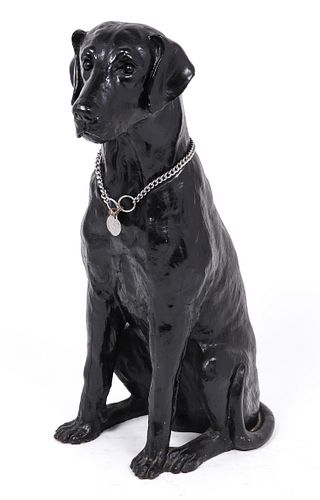 "Black Lab" Carved Wood Life Size Dog Sculpture