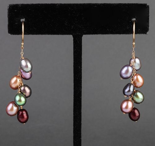 14K Gold Multi-Color Dyed Pearl Dangle Earrings
