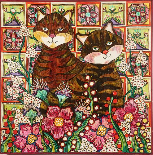Mara Abboud "Two Cats" Oil on Canvas