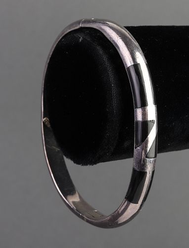 Mid-Century Modern Sterling Silver & Onyx Bracelet