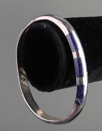 Mid-Century Silver & Sodalite Inlay Bracelet