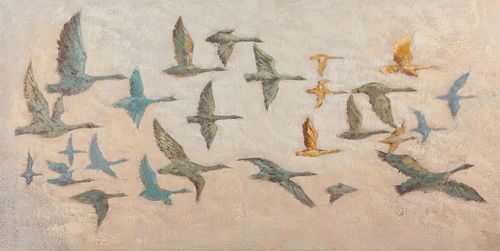 Modern "Birds in Flight" Oil on Canvas