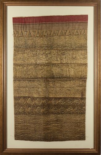 Ethnographic Metallic Thread Textile Panel, Framed