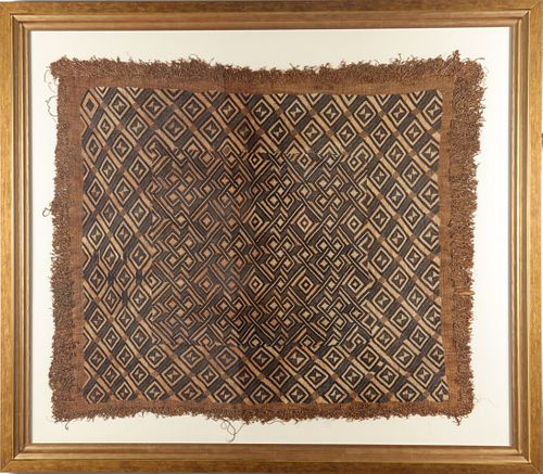African Kuba Manner Raffia Textile Panel, Framed