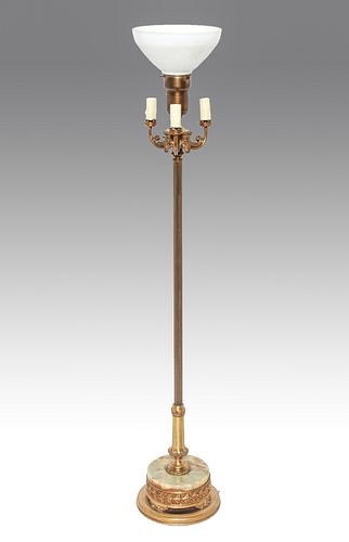 Brass & Agate Base Columnar Floor Lamp