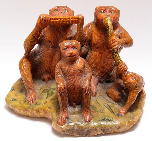 Modern "Playful Monkeys" Stone Sculpture